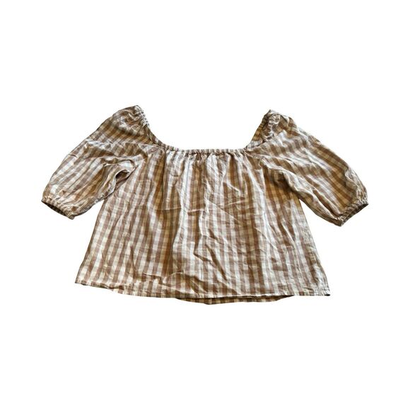 Faherty Cali Check Puff Sleeve Small Organic Cotton Top Charleston Gingham - Picture 3 of 6